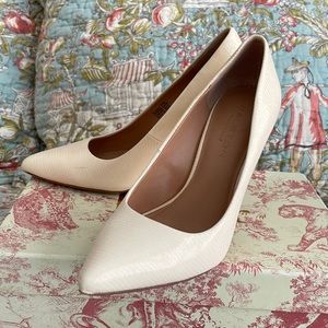 Halston Heritage pumps, cream colored reptile skin, size 5